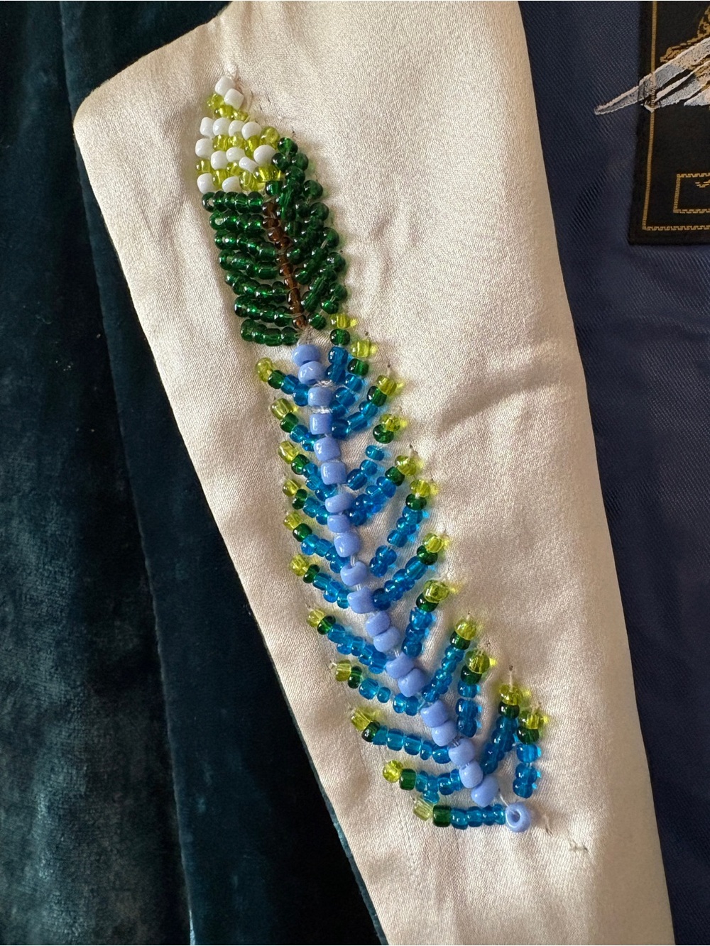 We Are Replay Teal Velvet Blazer with Cream Embroidered & Beaded Trim - Picture 5 of 9